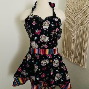 Day of the dead skull ruffle Apron